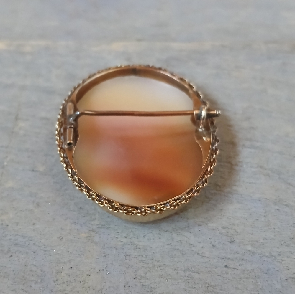 Antique Victorian Carved Shell Cameo 14K Rose Gold Brooch Roman Greek Warrior - Picture 10 of 16
